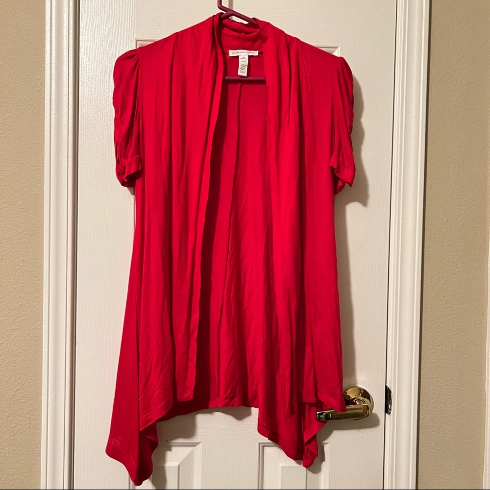 Red Ruched Sleeve Cardigan